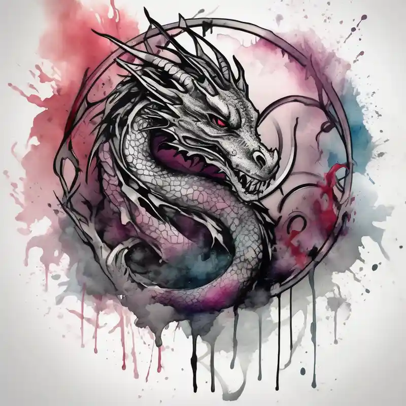 Dark cancer zodiac sign tattoo with dragon on background hello kitty tattoo – Acuarela, Blanco y negro